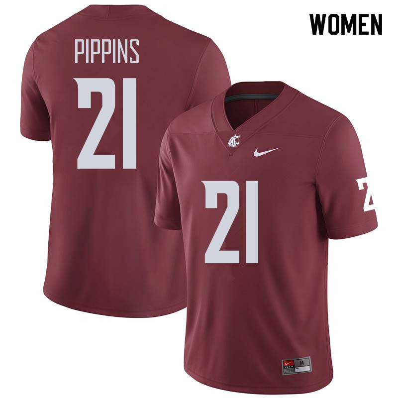 Women #21 Marcellus Pippins Washington State Cougars College Football Jerseys Sale-Crimson